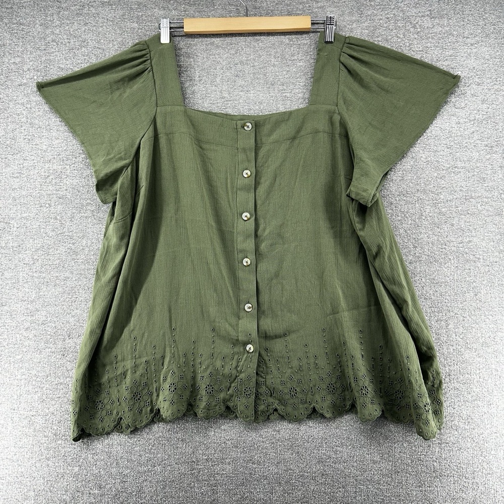 Torrid Top Women Size 2 Green Square Neck Casual Short Sleeve